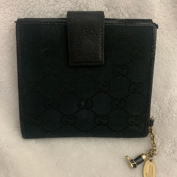 GUCCI GG MONOGRAM DOUBLE SNAP WALLET W/CHARM (RARE)~~ BLACK - Picture 3 of 15